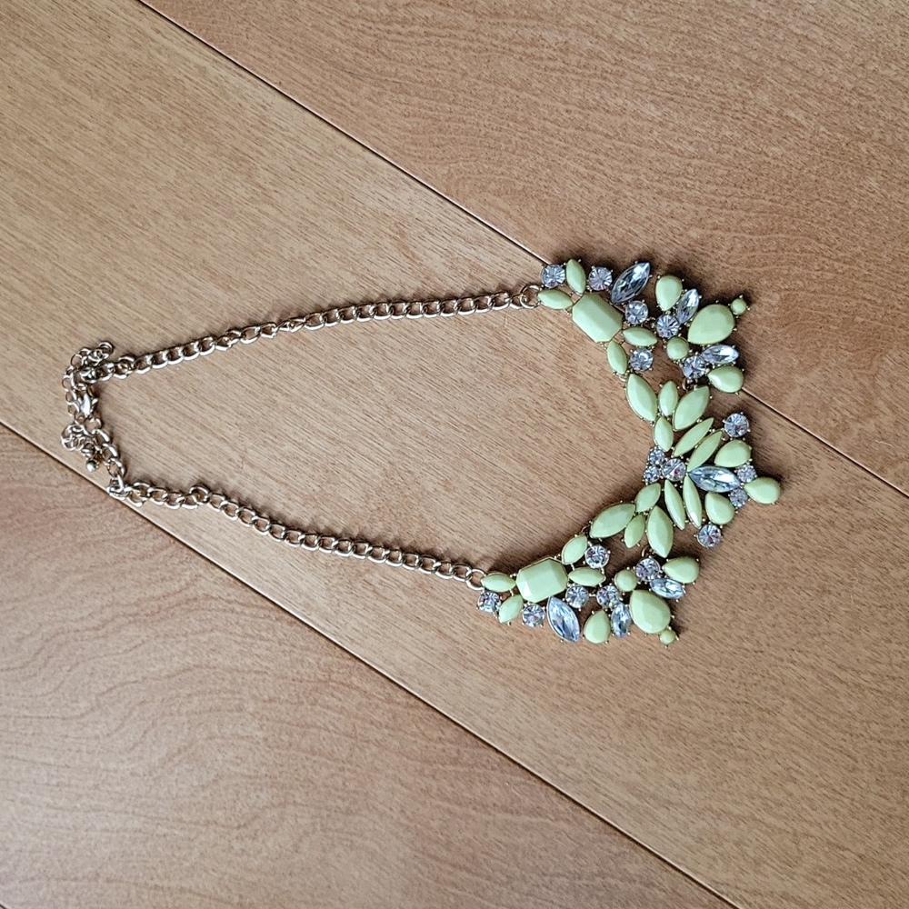 Gold tone rhinestones statement necklace